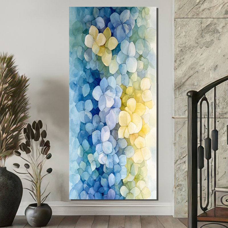 Abstrait hydrangée, horizon de la simplicité II - hortensia, art mural, H 60 po x l 28 po, Toile tendue, Ne s’applique pas