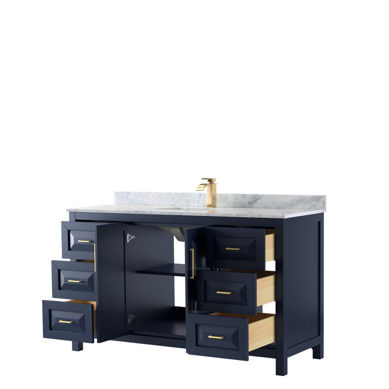 Daria 60'' W Single Vanity, Dark Blue, Carrara Cultured Marble, Brushed Gold