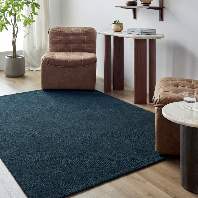 Moroccan Wool Hand Loomed Area Rug, Dark Blue, Rectangle 183 x 274 cm