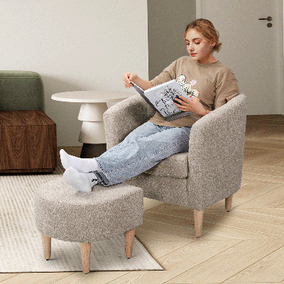 Plumie Upholstered Accent Chair with Ottoman, Modern Armchair Single Sofa with Footrest for Bedroom