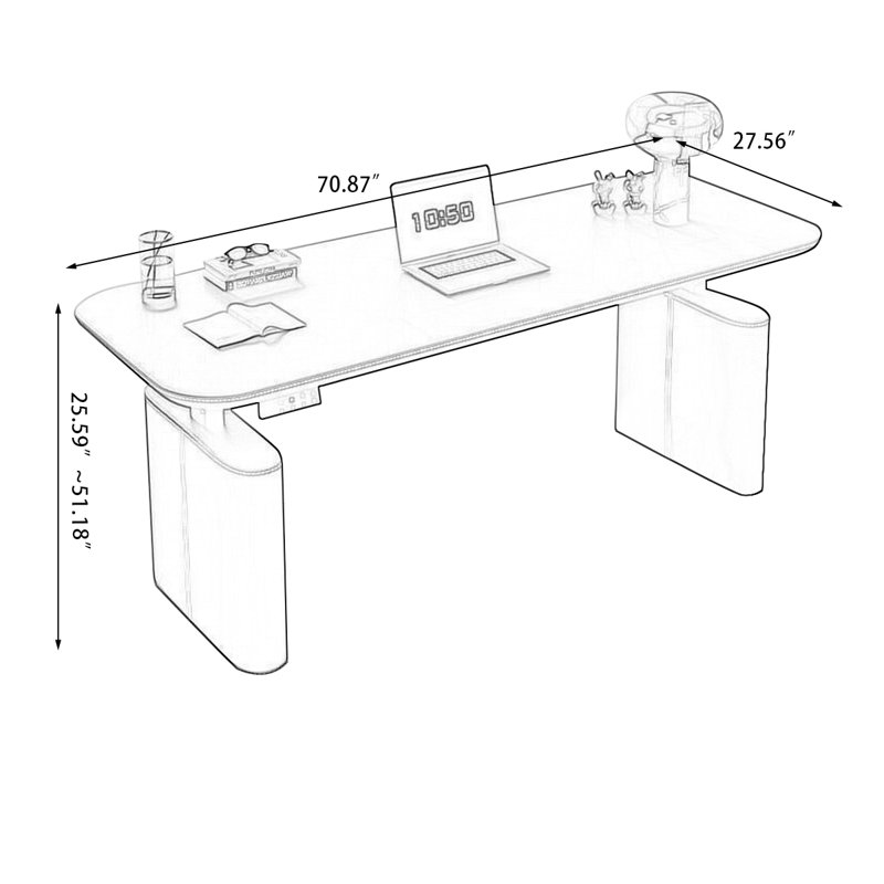 Bureau rectangulaire à hauteur réglable, Noir, noir, noir, noir, H 51,18 po x l 70,87 po x P 27,56 po