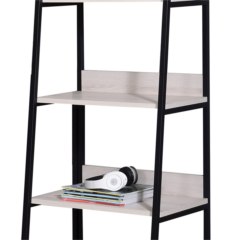 Bibliothèque autoportante rectangulaire de 24 pouces de largeur, 5 compartiments ouverts, placage de papier au fini naturel stratifié + tablettes, structure en métal noir, capacité de 100 lb