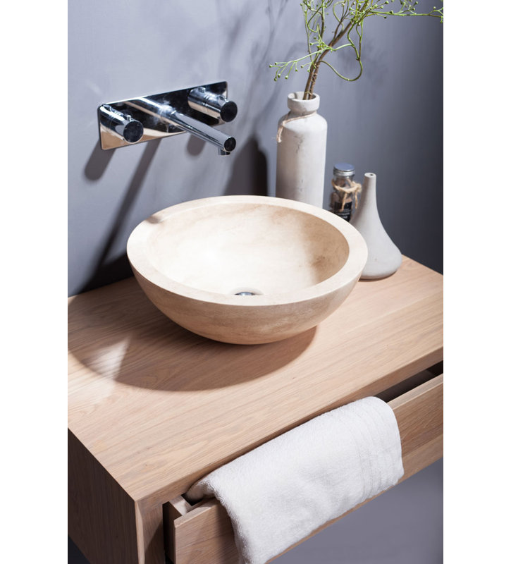 Ladzi Brown Stone Handmade Circular Bathroom Sink