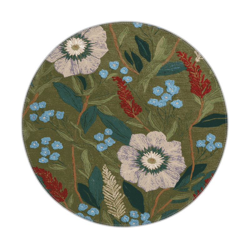 Tapis d'intérieur et d'extérieur brun Botanical, Rond 5 pi