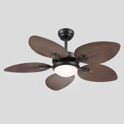 44" Dark Brown Palm Leaf Ceiling Fan With Led Light – Remote & App Control