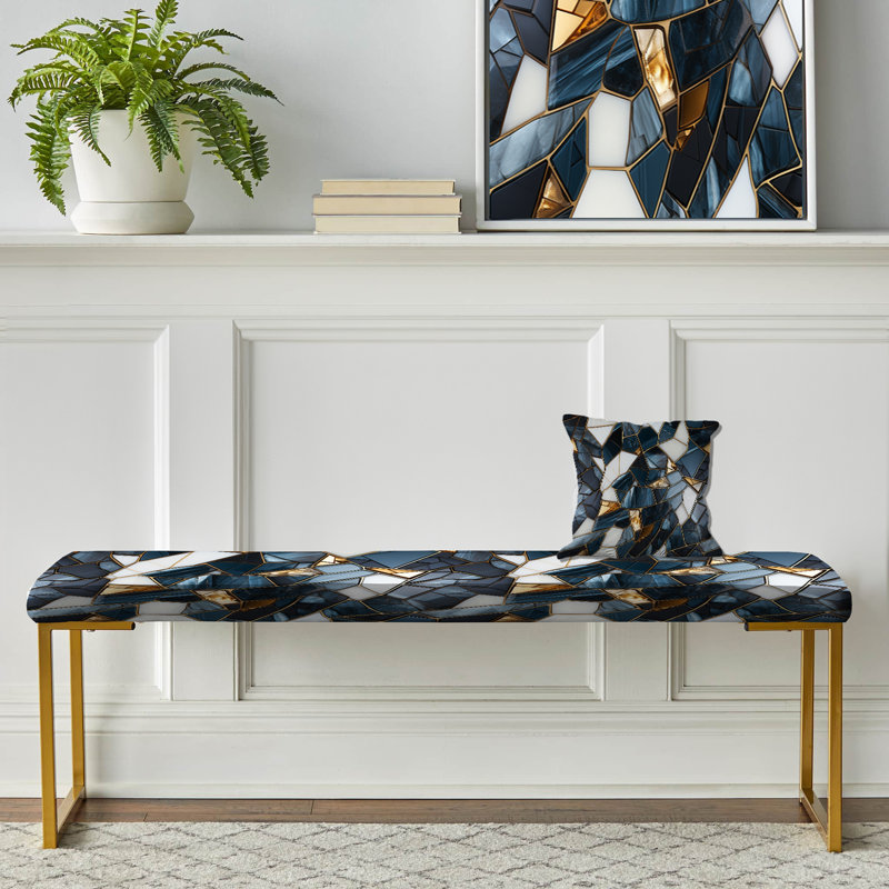 Marble Upholstered Gold Bench, Urban Chic Marble Pattern