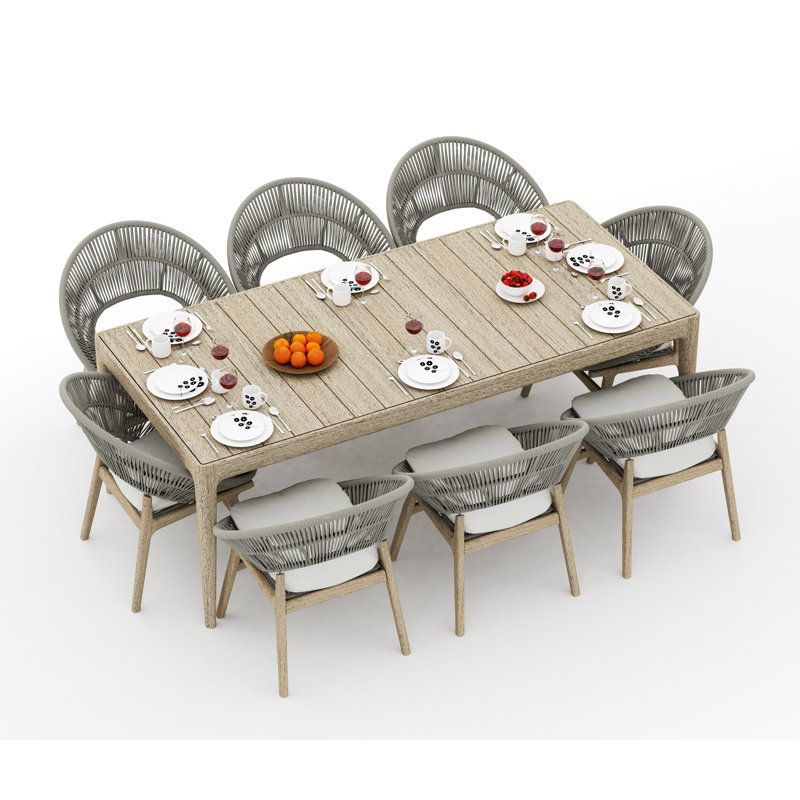 6 Seats 7 Pcs Grade-A Weathered Teak Wood Dining Set: 84" Amilo Rectangle Table And 6 Robas Arm Chairs #11Ro3106, 8