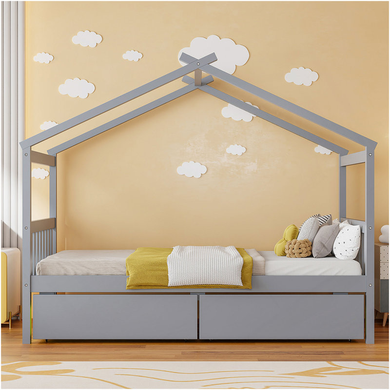 Lit simple avec tiroirs, gris, Grey