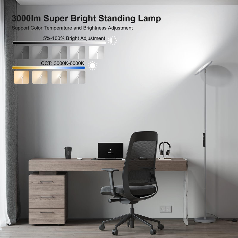 32W Super Bright LED Floor Lamp with Remote Control, Gray