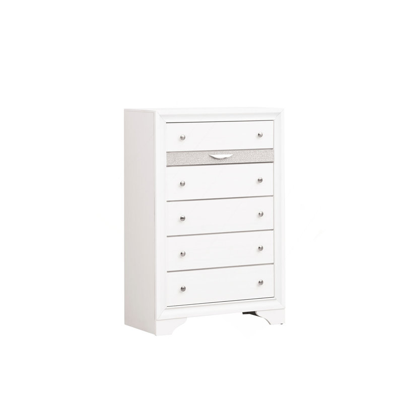 Commode verticale avec panneau décoratif et boutons ronds, Blanc