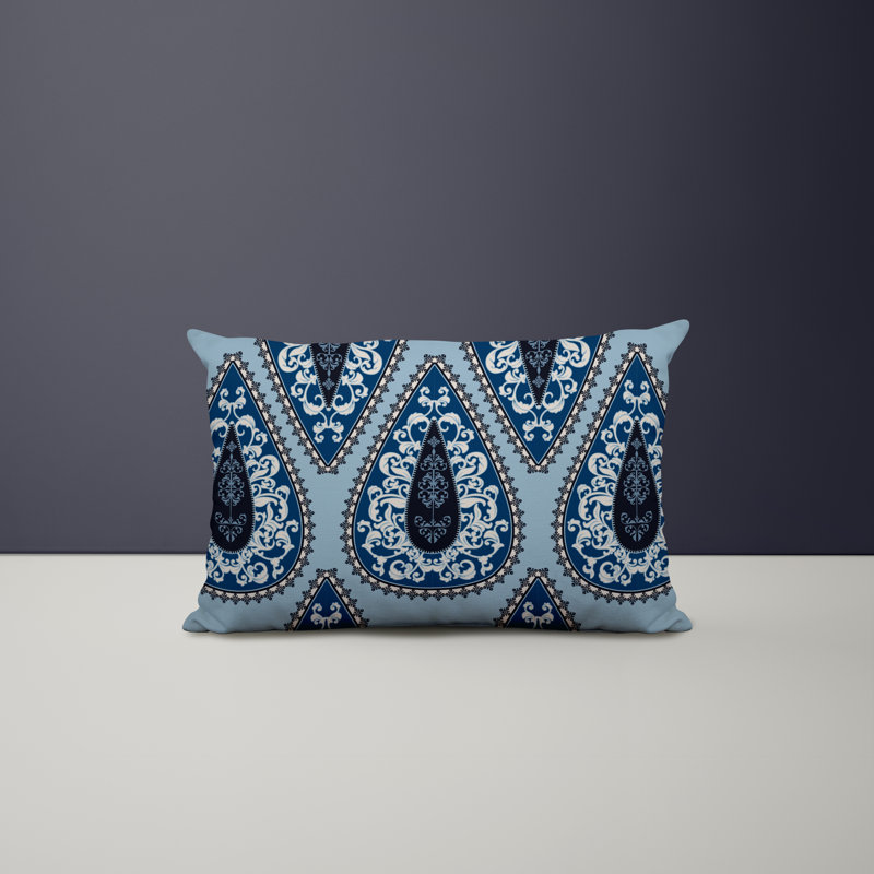 Paisley Outdoor Reversible Throw Pillow, Blue