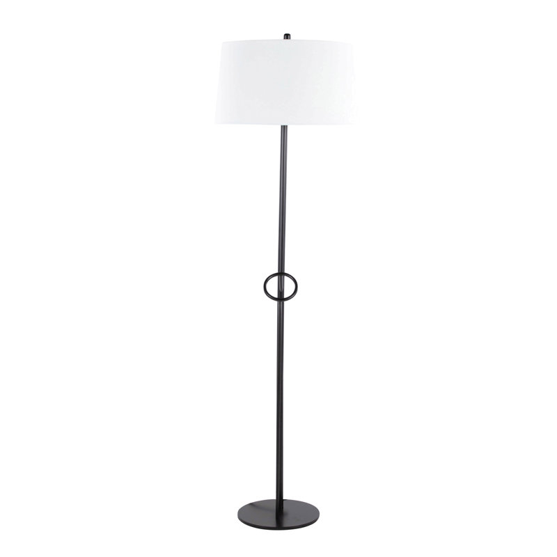 Shadow Contemporary Floor Lamp In Black Steel With White Linen Shade
