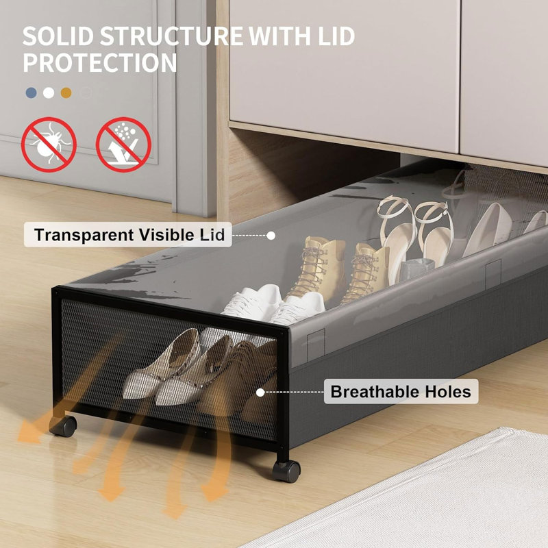 Under Bed Storage With Wheels, 54L XXL Larger Under Bed Storage Containers With Clear Lids, 36'' Lengthen Under Bed Shoe Organizer