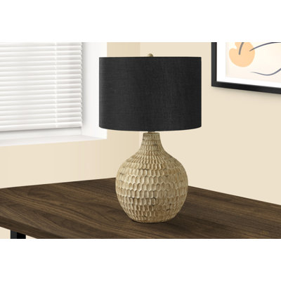 Lighting, H 25 po, lampe de table, abat-jour noir, résine brune, contemporain