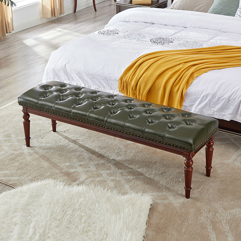 Green Modern Style Wood Upholstered Bedroom and Entryway Leather Long Bench, Green