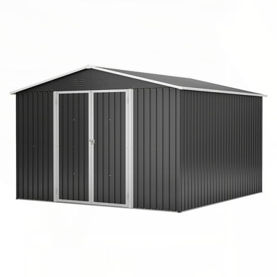  Large Outdoor Metal Storage Shed - Heavy-Duty Frame, Lockable Doors, All-Weather Protection for Backyard Tools & Equipment