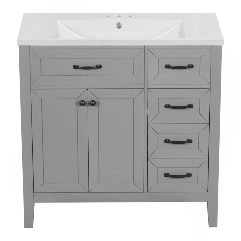 Meuble-lavabo 36 po avec lavabo, armoire de salle de bain avec tiroirs, structure solide et panneau de fibres à densité moyenne