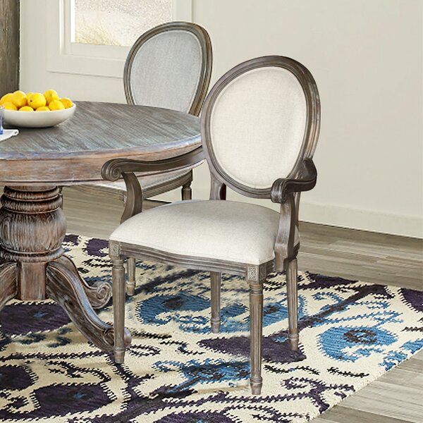 Upholstered King Louis Back Arm Chair (Set of 2) One Allium Way Frame Color: Gray, Upholstery Color: Gray