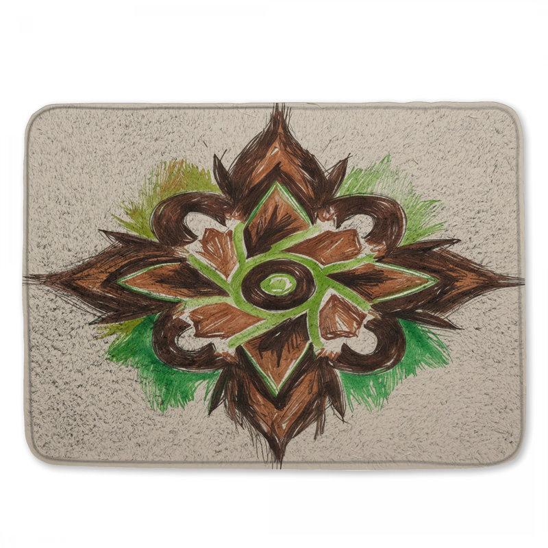 Tapis de salle de bain brun et vert mandala, L 34 po x L 21 po
