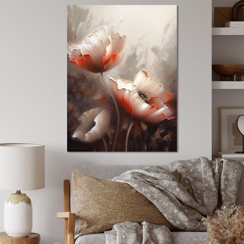 Crème délicates fleurs de coquelicot - impression, H 20 po x l 12 po x P 1 po, Toile tendue