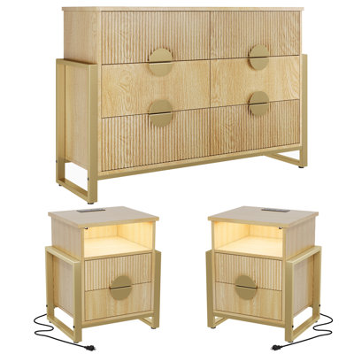 Wrought Studio™ 3-piece Bedroom Set - 6-drawer Fluted Dresser And Two 2-drawer Fluted Nightstands by Wrought Studio