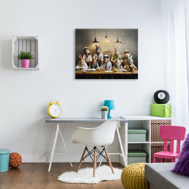 Animaux sauvages à table sur toile, H 30 po x l 40 po x P 1,5 po