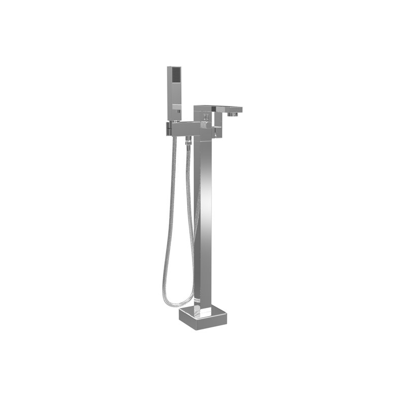 Garniture à fixation au plancher à poignée simple avec douche à main, Chrome