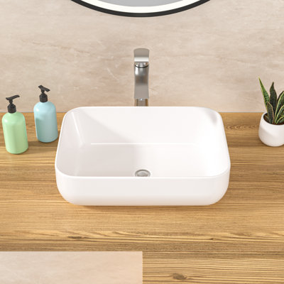 20" x 15" Bathroom Vessel Sink White Ceramic Rectangle Vessel Sink Above Counter Vessel Sink