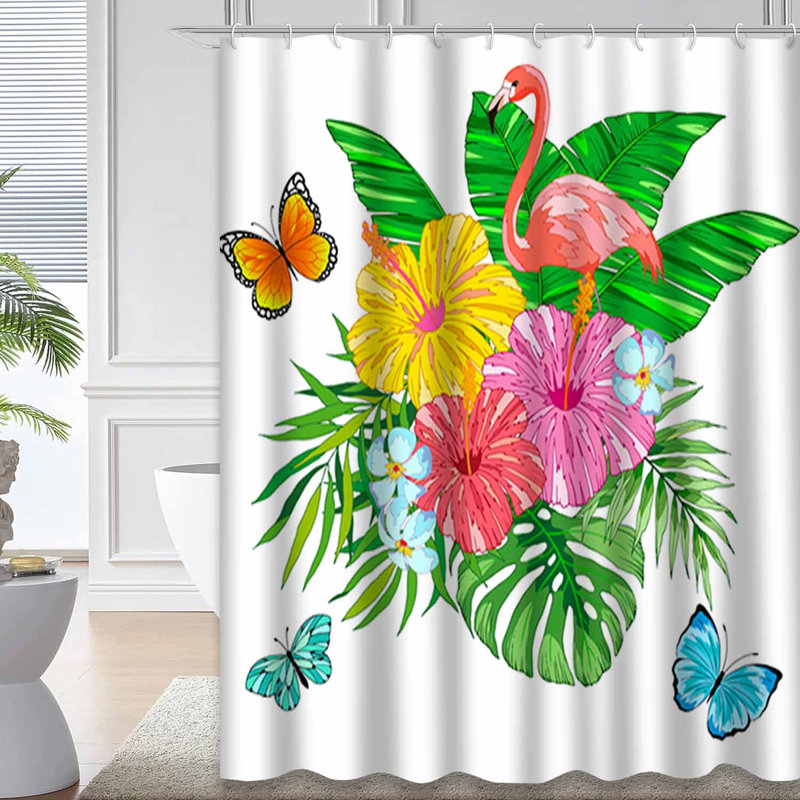 Rideau de douche imperméable avec 12 crochets Aloha, L 72 po x l 78 po