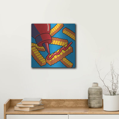 Luxe Metal Art 'Fries With Ketchup On Blue' by Ron Magnes, Metal Wall Art