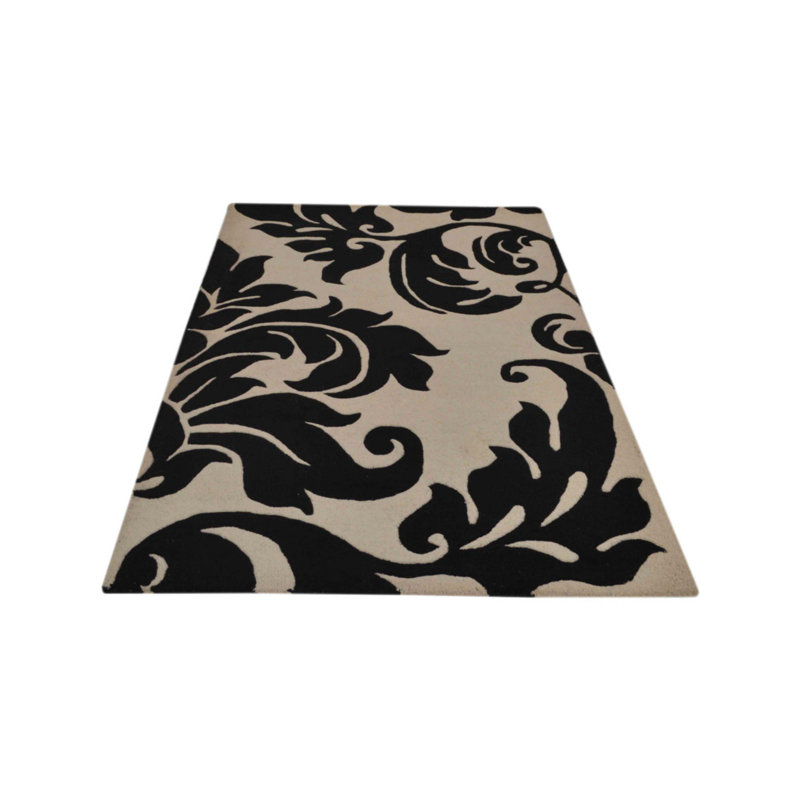 Hinnenkamp HAND TUFTED WOOL ECO-FRIENDLY AREA RUGS - Rectangle | Cream & Black Color | Floral Design | Area Rugs for living room, Bedroom