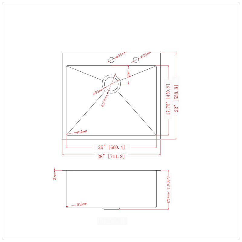Évier de cuisine 28 po x 22 po x 10 po à cuve simple encastrable en acier inoxydable de calibre 16 28 po