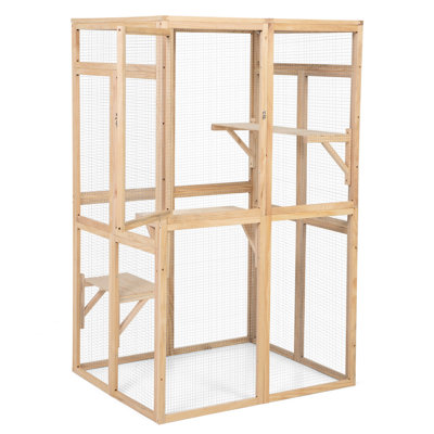 Outdoor Cat Enclosure With , Wooden Sunshine Board And Platforms, Kitten Cage Door - Safe Certain House For Block Roof