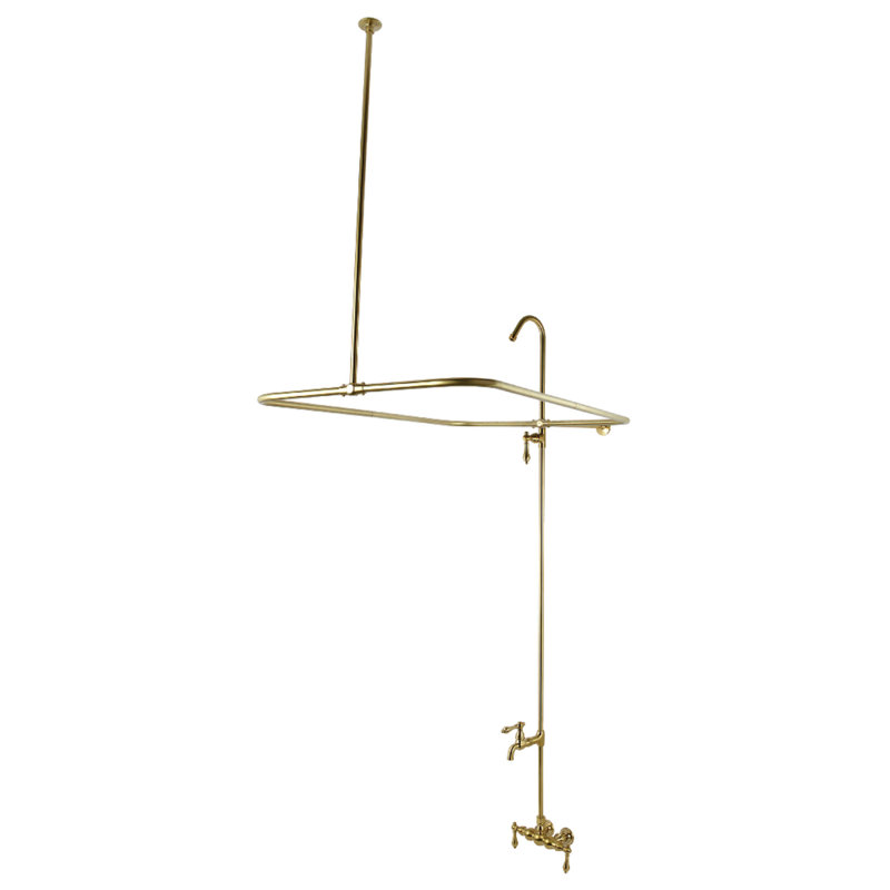 Kingston Brass Vintage Four-Handle 2-Hole Tub Wall Mount Clawfoot Tub Faucet with Shower Enclosure, Brushed Brass