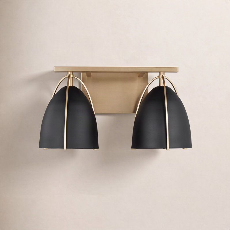 Nikki 2-Light Dimmable Vanity Light, Satin Brass, No, Black