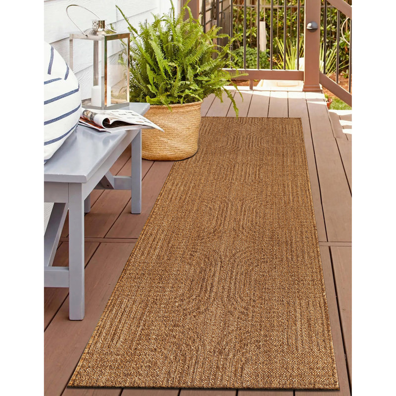 Geometric Natural/Jute Easy-Care Indoor/Outdoor Flat Woven Area Rug, Natural, Runner 2'3" x 6'
