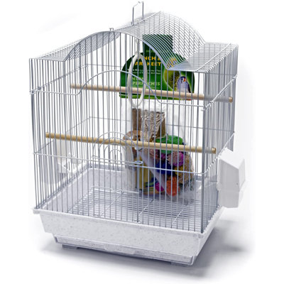 Ensemble de démarrage pour petits oiseaux avec cage à oiseaux et accessoires - Style arche - Blanc