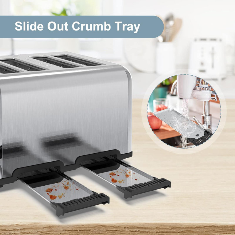 Stainless Steel 4-Slice Toaster with LCD Timer and Wide Slots