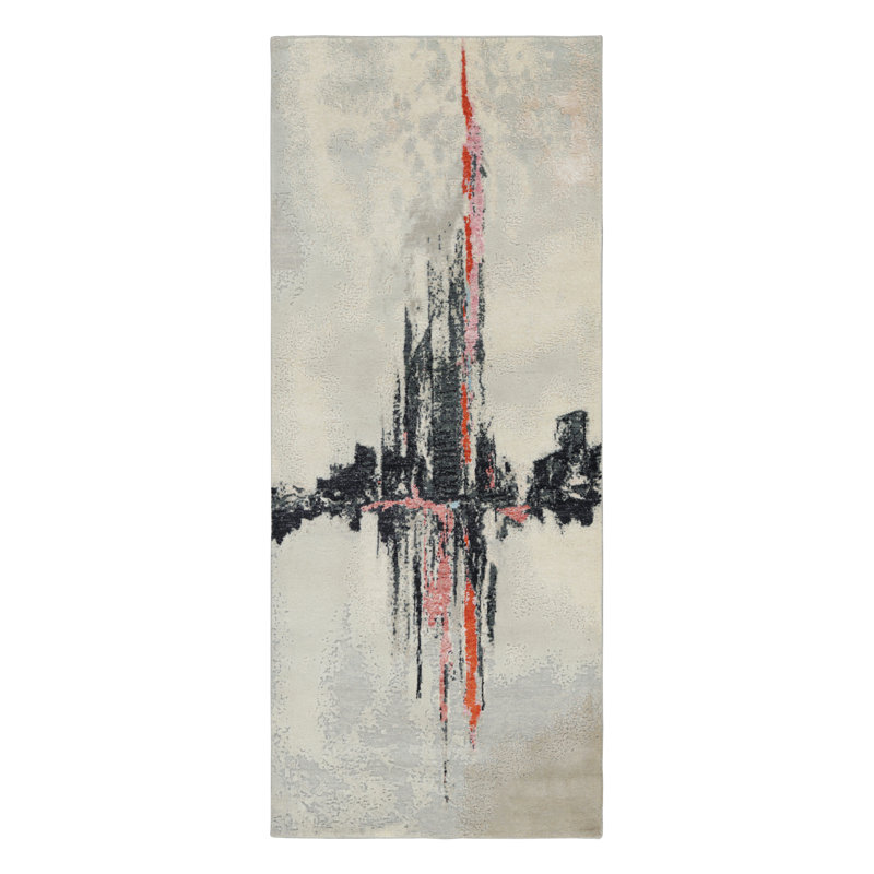 Rug & Kilim’S Abstract Runner Rug In White With Black And Red Geometric Pattern