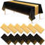 Ensemble de nappe et chemin de table - Noir / Or - Nappe en plastique jetable avec motif à pois dorés, chemin de table en satin doré, pour mariage, anniversaire, fête de naissance, anniversaire et fêtes