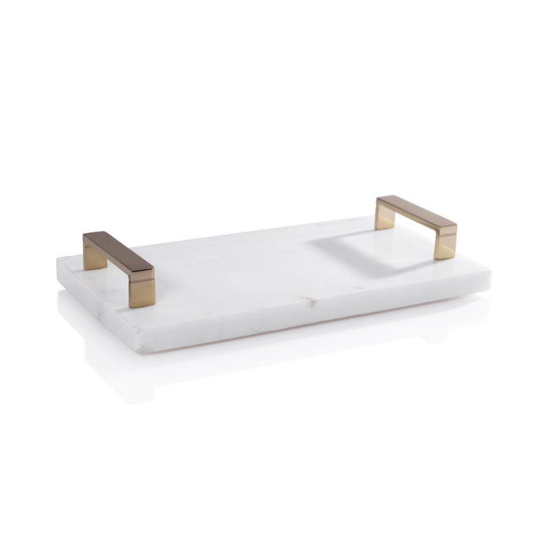13" Long Marble Tray with Gold Handles