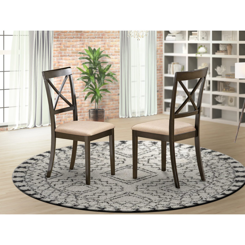 Boston Kitchen Dining Chairs - Linen Fabric Wooden Chairs, Set of 2, Cappuccino, Cappuccino