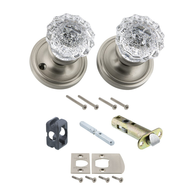 Classic Rosette with Crystal Door Knob, Satin Nickel, 2.375"