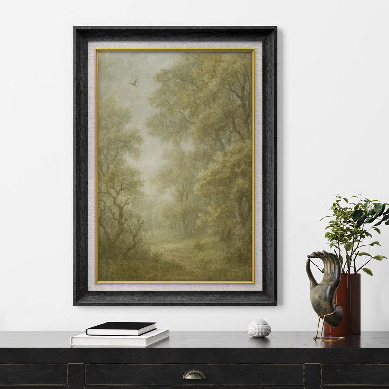 Œuvre encadrée de qualité supérieure - impression de paysage de campagne rétro pour le salon - 26 po x 36 po, Noir