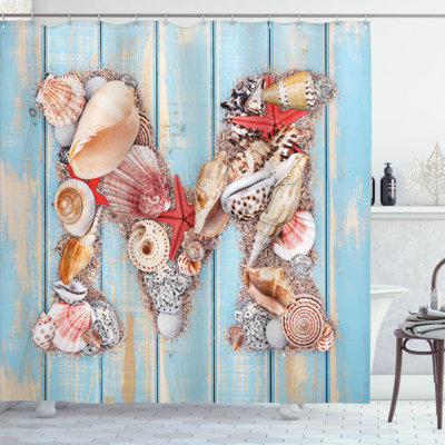 Ambesonne Letter M Shower Curtain Aquatic Inspiation Art -  sc_44479