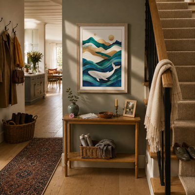 Whale Through the Waves Modern - Framed Print