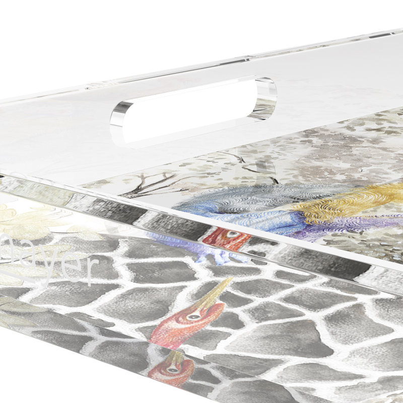 Arcadia Tiger And Zebra Scene Acrylic Square Decorative Tray, 2" H x 15" W x 15" D, Arcadia Giraffe Scenic