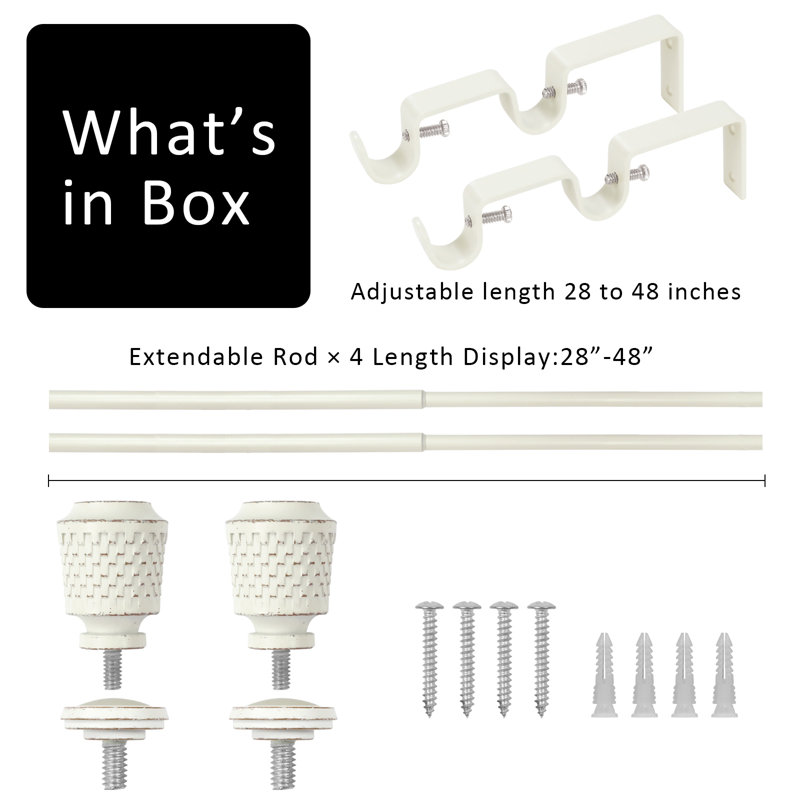 Tringle à rideaux double 5/8 po, 28" - 48", Weathered White