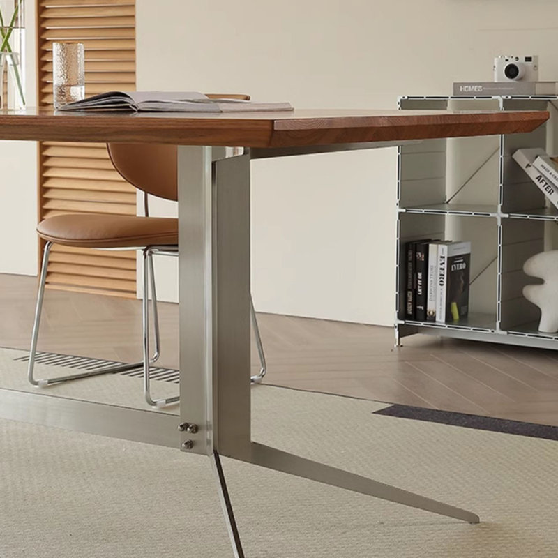 Ancient Style Family Dining Table Ash Solid Wood Top Metal Base Dining Table, Brown, 29.92"H x 70.86"L x 35.43"W