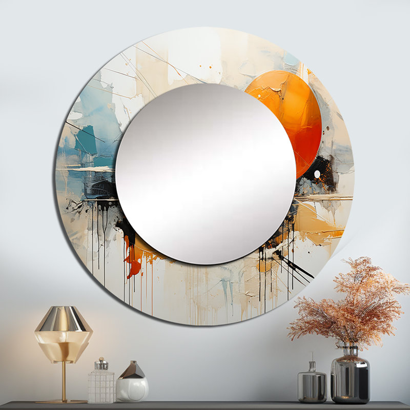 Teal orange audacieux Energy III - barrage décoratif miroir, miroir mural rond moderne, impression d'art en métal